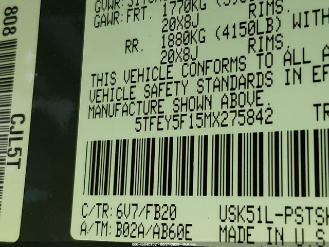 Toyota Tundra Sr5 2021 5TFEY5F15MX275842 Image 9