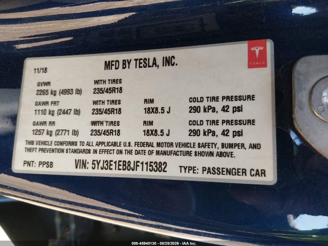 Tesla Model 3 Long Range/performance 2018 5YJ3E1EB8JF115382 Image 9