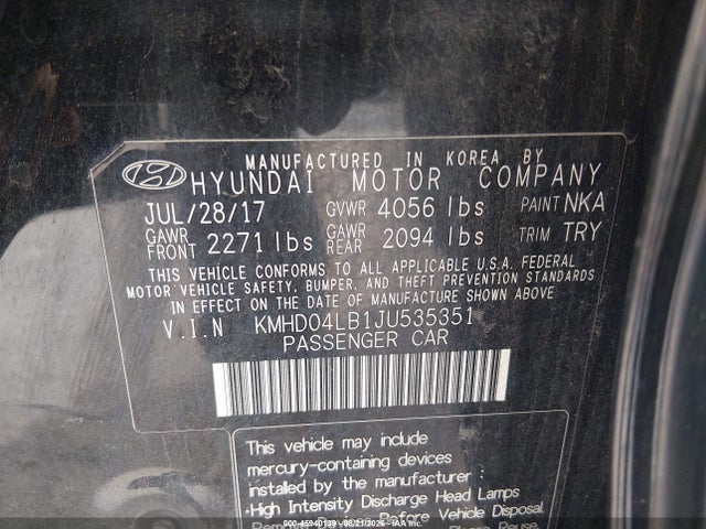 Aukcja sprzedaży 2018 Hyundai Elantra Sport, vin: KMHD04LB1JU535351, numer aukcji: 45940139