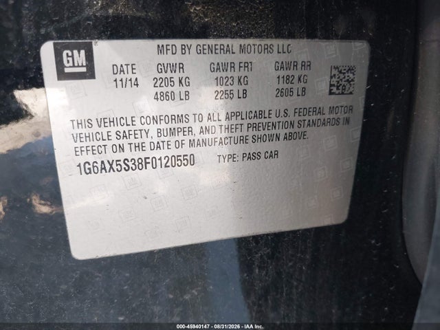 2015 Cadillac Cts Luxury მანქანა იყიდება აუქციონზე, vin: 1G6AX5S38F0120550, აუქციონის ნომერი: 45940147