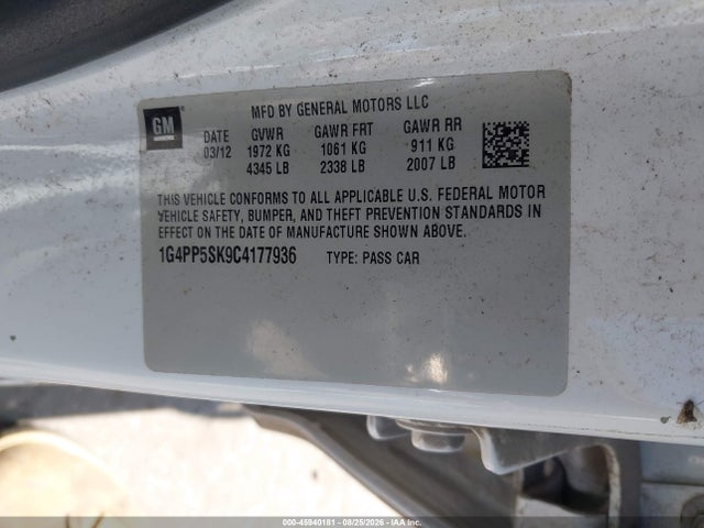 45940181 :رقم المزاد ، 1G4PP5SK9C4177936 vin ، 2012 Buick Verano مزاد بيع
