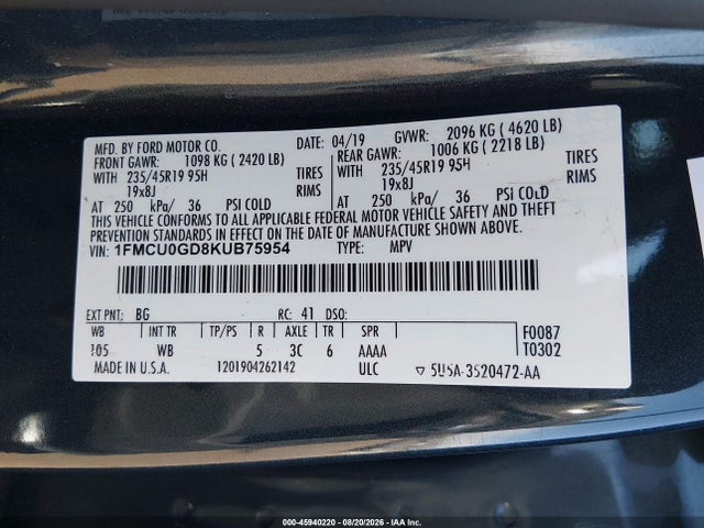 Ford ESCAPE SE 2019 1FMCU0GD8KUB75954 Image 9