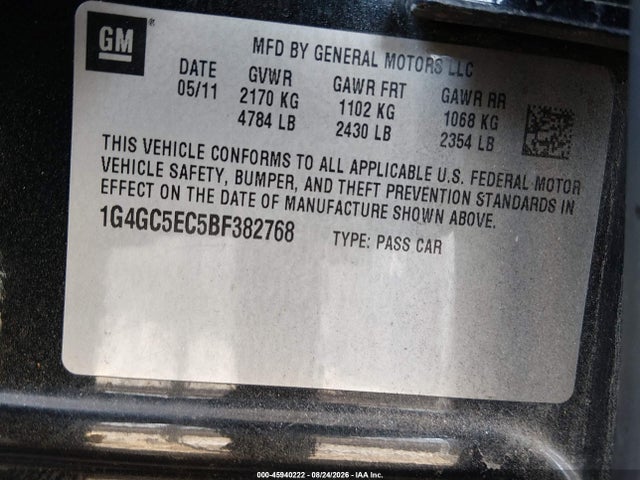 Aukcja sprzedaży 2011 Buick Lacrosse Cxl, vin: 1G4GC5EC5BF382768, numer aukcji: 45940222
