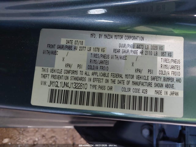 Aukcja sprzedaży 2018 Mazda Mazda6 Sport, vin: JM1GL1UM4J1322810, numer aukcji: 45940234