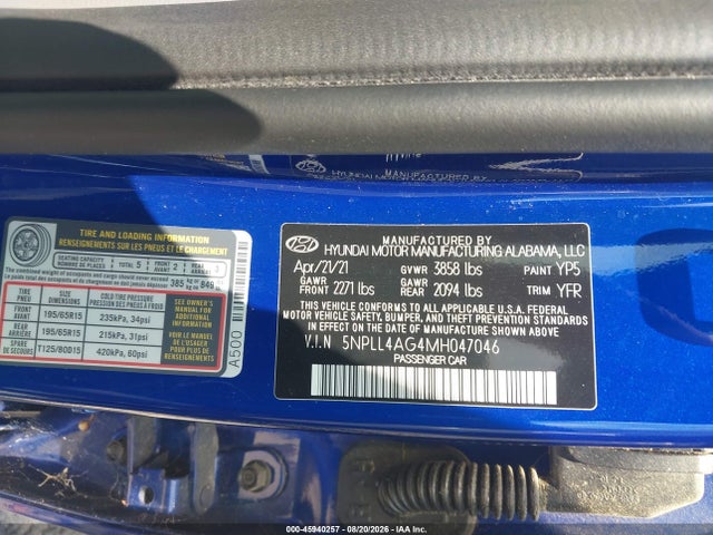 45940257 :رقم المزاد ، 5NPLL4AG4MH047046 vin ، 2021 Hyundai Elantra Se مزاد بيع