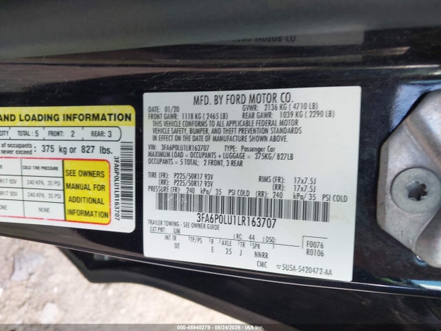 45940279 :رقم المزاد ، 3FA6P0LU1LR163707 vin ، 2020 Ford Fusion Hybrid Se مزاد بيع