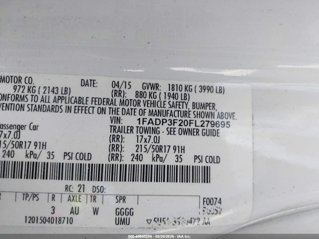 Ford FOCUS SE 2015 1FADP3F20FL279695 Image 9