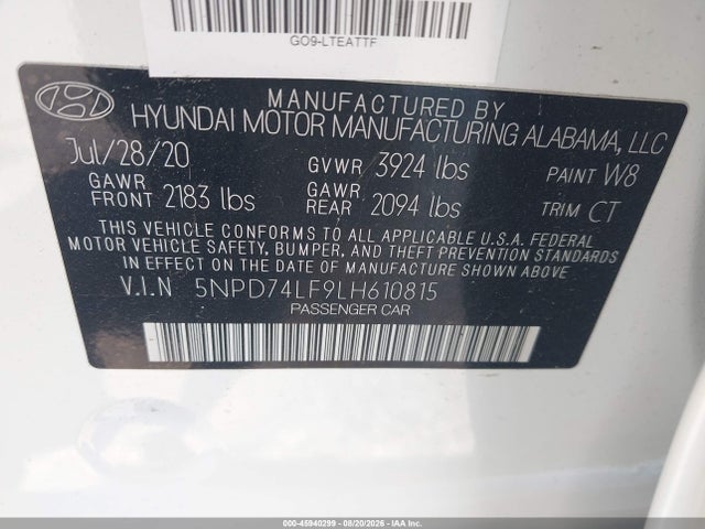 Hyundai ELANTRA SE 2020 5NPD74LF9LH610815 Image 9