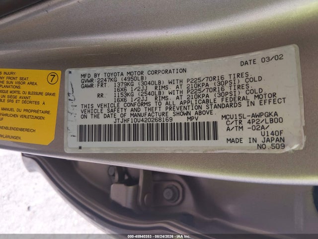 Продаж на аукціоні авто 2002 Lexus Rx 300, vin: JTJHF10U420268169, номер лоту: 45940353