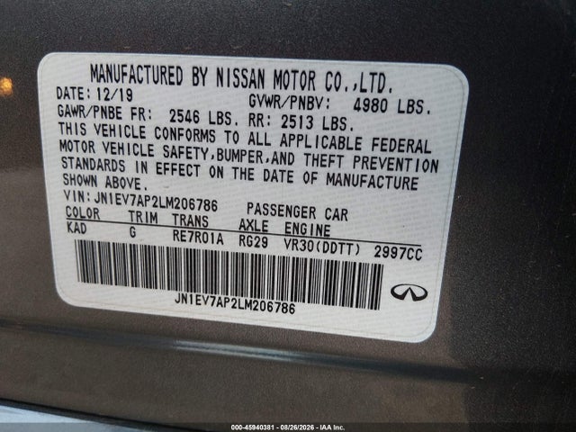 JN1EV7AP2LM206786 Infiniti Q50 LUXE