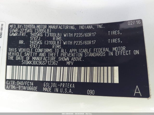 Toyota Sienna Le 8 Passenger 2016 5TDKK3DC9GS712362 Image 9