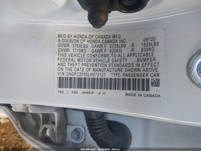 Продаж на аукціоні авто 2020 Honda Civic Sport, vin: 2HGFC2F85LH572127, номер лоту: 45940387