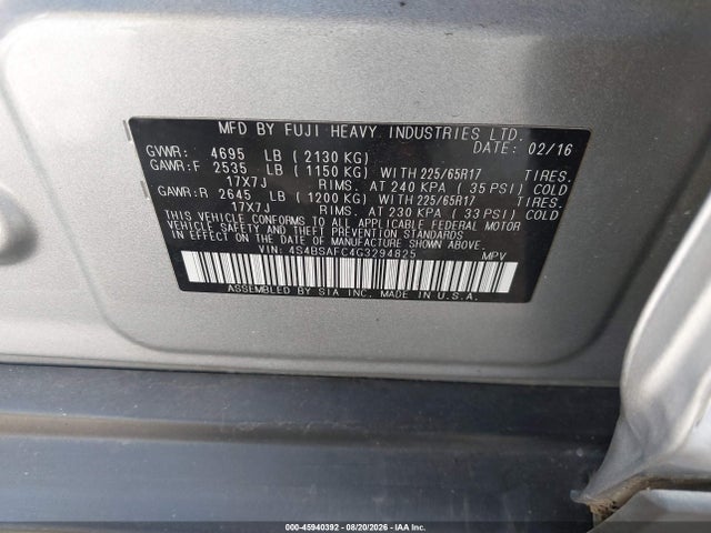 Subaru Outback 2.5i Premium 2016 4S4BSAFC4G3294825 Image 9