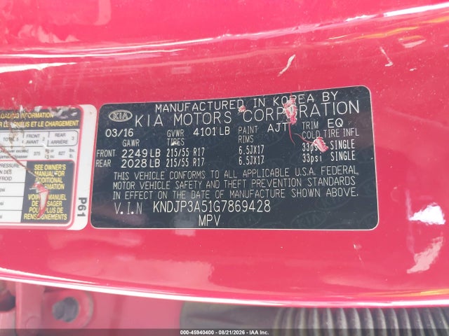 Продажа на аукционе авто 2016 Kia Soul +, vin: KNDJP3A51G7869428, номер лота: 45940400