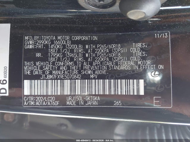 JTJBM7FX9E5070842 Lexus GX 460
