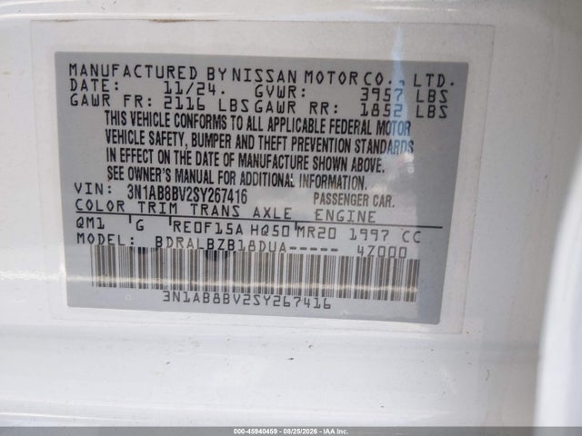 Nissan SENTRA S 2025 3N1AB8BV2SY267416 Image 9