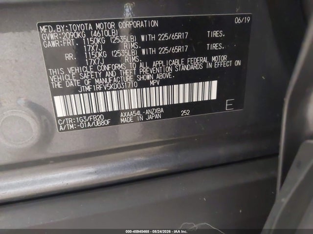 Aukcja sprzedaży 2019 Toyota Rav4 Le, vin: JTMF1RFV5KD031710, numer aukcji: 45940468