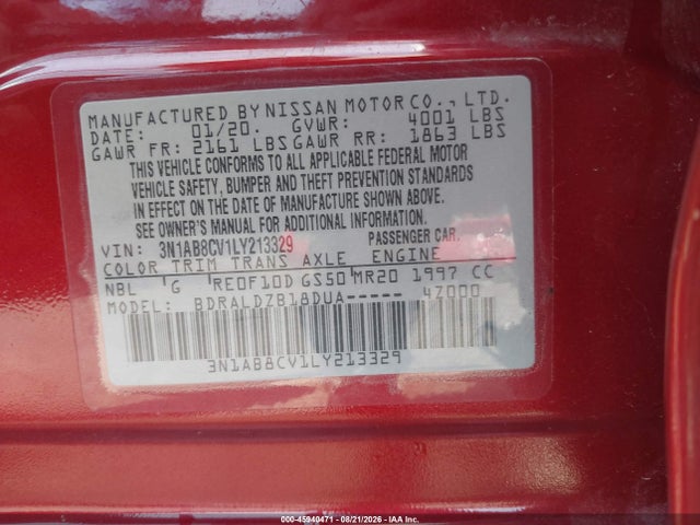 Aukcja sprzedaży 2020 Nissan Sentra Sv Xtronic Cvt, vin: 3N1AB8CV1LY213329, numer aukcji: 45940471