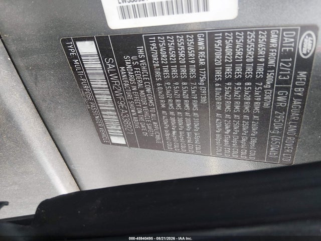 45940495 :رقم المزاد ، SALWR2WF9EA338921 vin ، 2014 Land Rover Range Rover Sport 3.0l V6 Supercharged Hse مزاد بيع