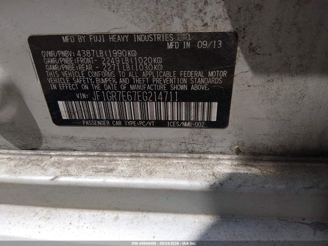 45940498 :رقم المزاد ، JF1GR7E67EG214711 vin ، 2014 Subaru Impreza Wrx مزاد بيع