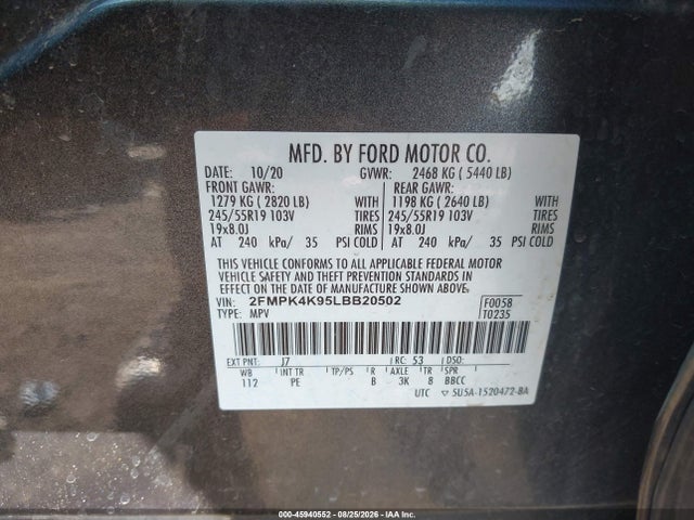 2FMPK4K95LBB20502 Ford Edge Titanium
