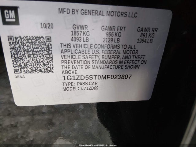1G1ZD5ST0MF023807 Chevrolet Malibu Fwd Lt