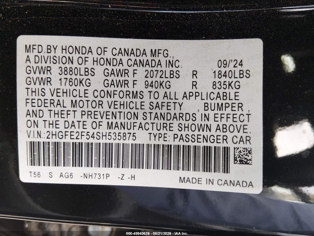 Honda Civic Sport 2025 2HGFE2F54SH535875 Image 9