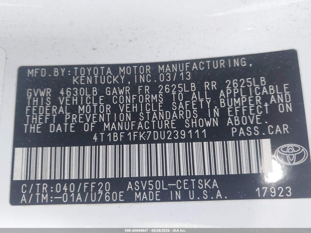 Продаж на аукціоні авто 2013 Toyota Camry Se, vin: 4T1BF1FK7DU239111, номер лоту: 45940647