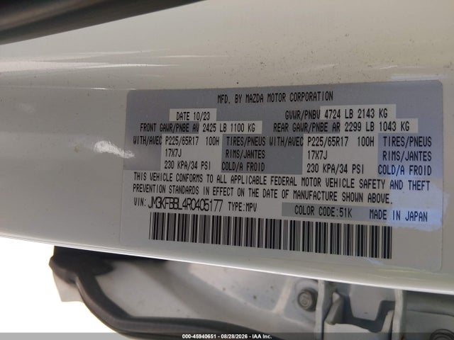 Продаж на аукціоні авто 2024 Mazda Cx-5 2.5 S Select, vin: JM3KFBBL4R0405177, номер лоту: 45940651