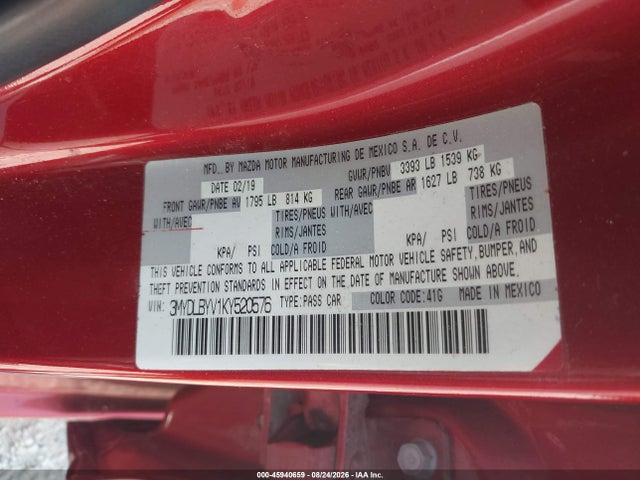2019 Toyota Yaris L მანქანა იყიდება აუქციონზე, vin: 3MYDLBYV1KY520576, აუქციონის ნომერი: 45940659