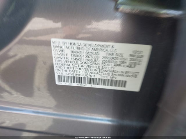 2022 Acura Mdx A-spec Package მანქანა იყიდება აუქციონზე, vin: 5J8YE1H06NL027631, აუქციონის ნომერი: 45940666