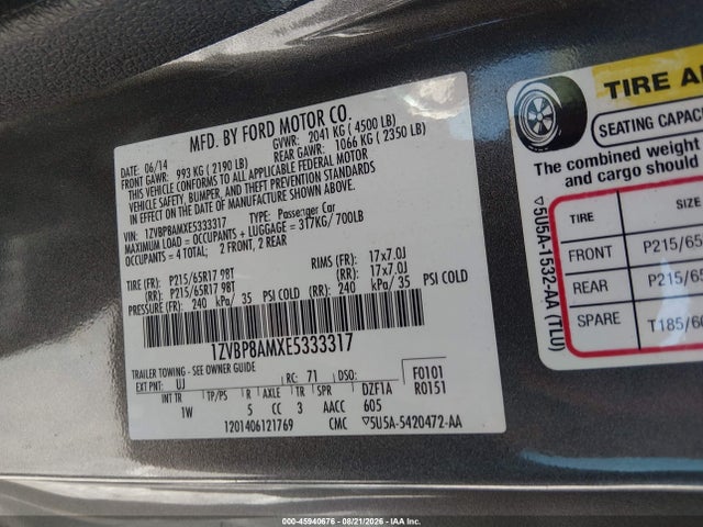 Продажа на аукционе авто 2014 Ford Mustang V6, vin: 1ZVBP8AMXE5333317, номер лота: 45940676