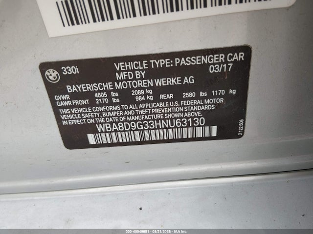 Продаж на аукціоні авто 2017 Bmw 330i Xdrive, vin: WBA8D9G33HNU63130, номер лоту: 45940681