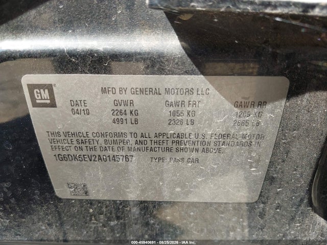 2010 Cadillac Cts Performance მანქანა იყიდება აუქციონზე, vin: 1G6DK5EV2A0145767, აუქციონის ნომერი: 45940691