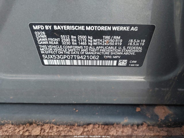 Продаж на аукціоні авто 2026 Bmw X3 30 Xdrive, vin: 5UX53GP07T9421062, номер лоту: 45940723