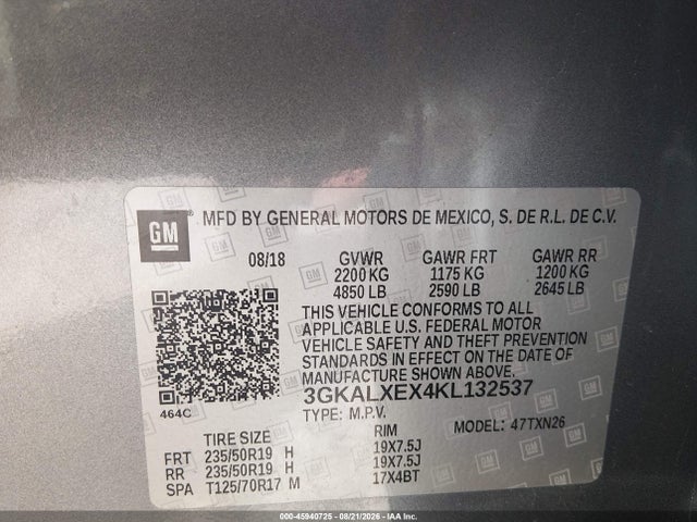 45940725 :رقم المزاد ، 3GKALXEX4KL132537 vin ، 2019 Gmc Terrain Denali مزاد بيع