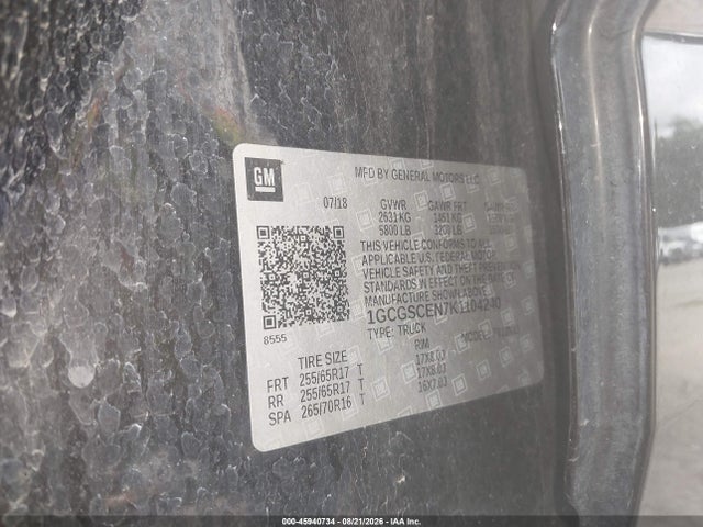 Aukcja sprzedaży 2019 Chevrolet Colorado Lt, vin: 1GCGSCEN7K1104240, numer aukcji: 45940734
