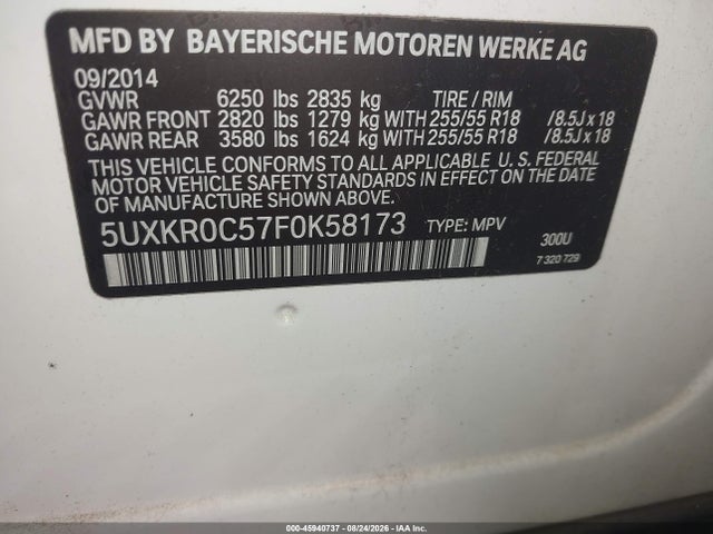 Продажа на аукционе авто 2015 Bmw X5 Xdrive35i, vin: 5UXKR0C57F0K58173, номер лота: 45940737