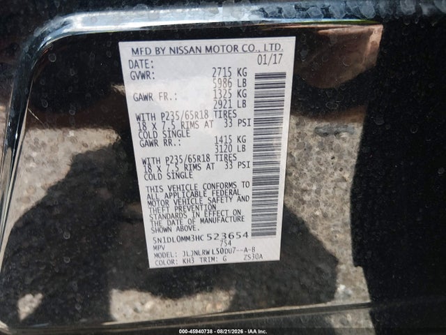 Продаж на аукціоні авто 2017 Infiniti Qx60, vin: 5N1DL0MM3HC523654, номер лоту: 45940738
