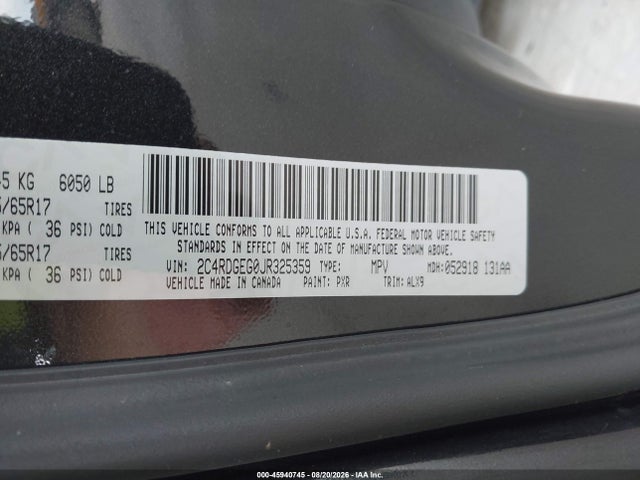 Продажа на аукционе авто 2018 Dodge Grand Caravan Gt, vin: 2C4RDGEG0JR325359, номер лота: 45940745