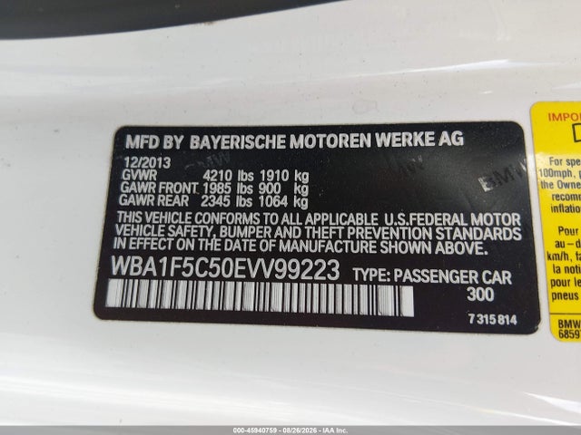 Aukcja sprzedaży 2014 Bmw 228i, vin: WBA1F5C50EVV99223, numer aukcji: 45940759