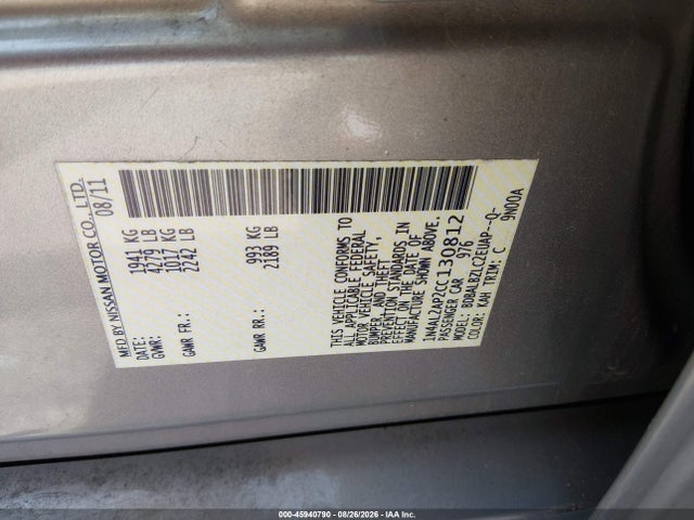2012 Nissan Altima 2.5 S მანქანა იყიდება აუქციონზე, vin: 1N4AL2AP2CC130812, აუქციონის ნომერი: 45940790