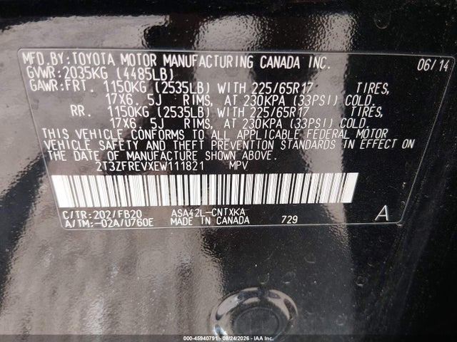 Продажа на аукционе авто 2014 Toyota Rav4 Le, vin: 2T3ZFREVXEW111821, номер лота: 45940791