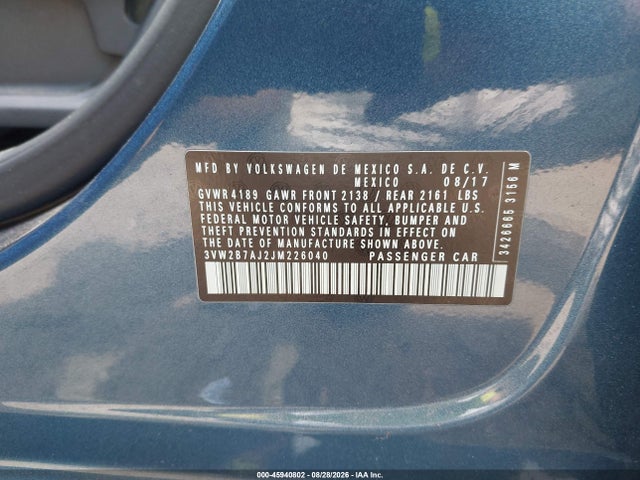 Продажа на аукционе авто 2018 Volkswagen Jetta 1.4t S, vin: 3VW2B7AJ2JM226040, номер лота: 45940802