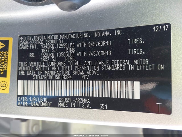 Toyota Highlander Xle 2018 5TDJZRFH6JS819394 Image 9