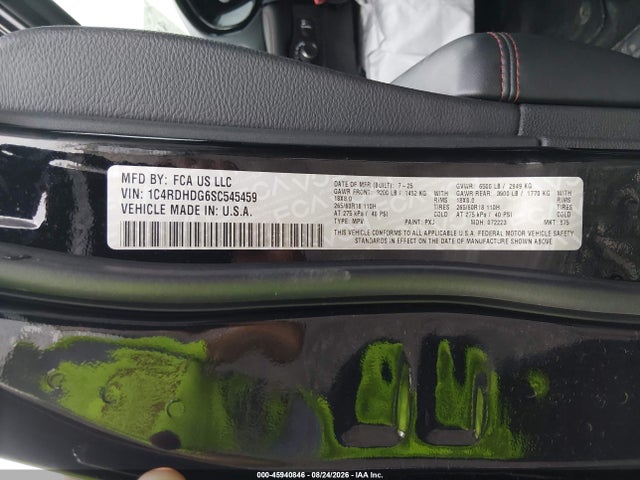 2025 Dodge Durango Gt Rwd მანქანა იყიდება აუქციონზე, vin: 1C4RDHDG6SC545459, აუქციონის ნომერი: 45940846