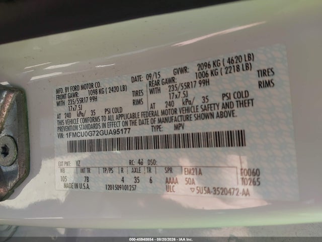 Ford ESCAPE SE 2016 1FMCU0G72GUA95177 Image 9