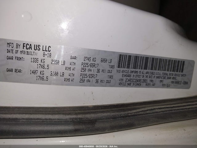 45940858 :رقم المزاد ، 2C4RDGCG5KR512021 vin ، 2019 Dodge Grand Caravan Sxt مزاد بيع