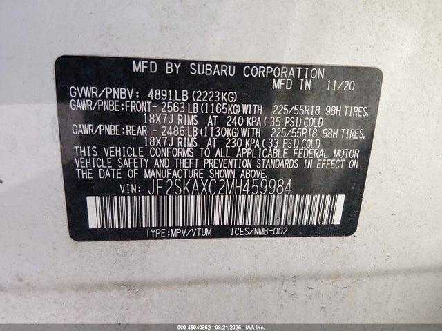 Продажа на аукционе авто 2021 Subaru Forester Touring, vin: JF2SKAXC2MH459984, номер лота: 45940862