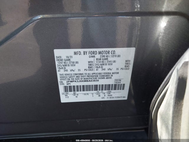 Продаж на аукціоні авто 2021 Ford Edge Sel, vin: 2FMPK3J9XMBA63839, номер лоту: 45940880
